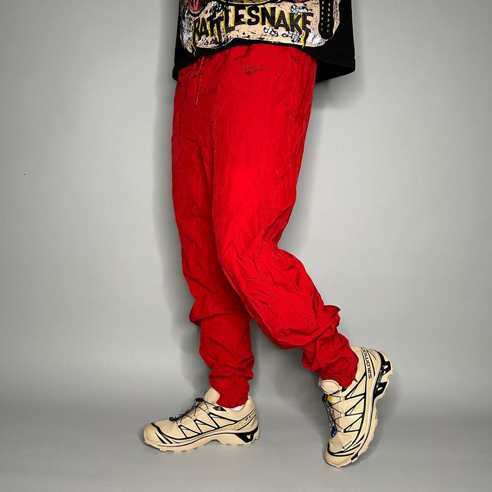 Vintage Y2K Reebok Track Pants Mens M Crimson Red Nylon Joggers Ankle Zippers